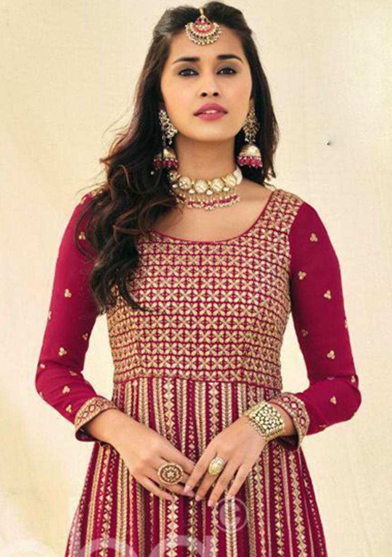 Pink Embroidered Georgette Kurta Set