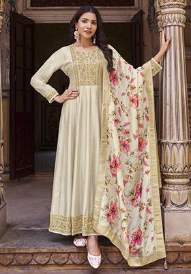 Off White Embroidered Silk Kurta Set