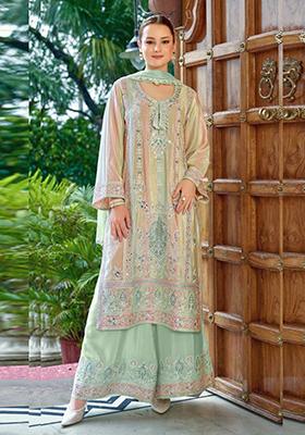 Pista Green Embroidered Silk Kurta Set
