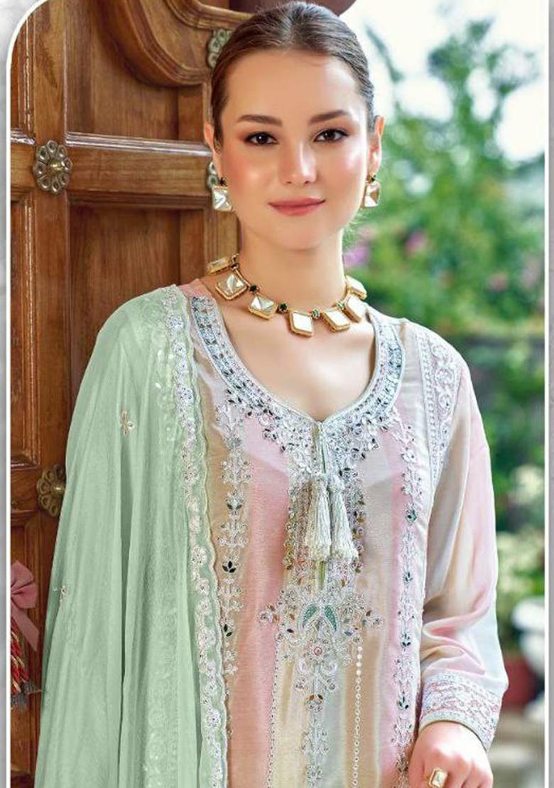 Pista Green Embroidered Silk Kurta Set
