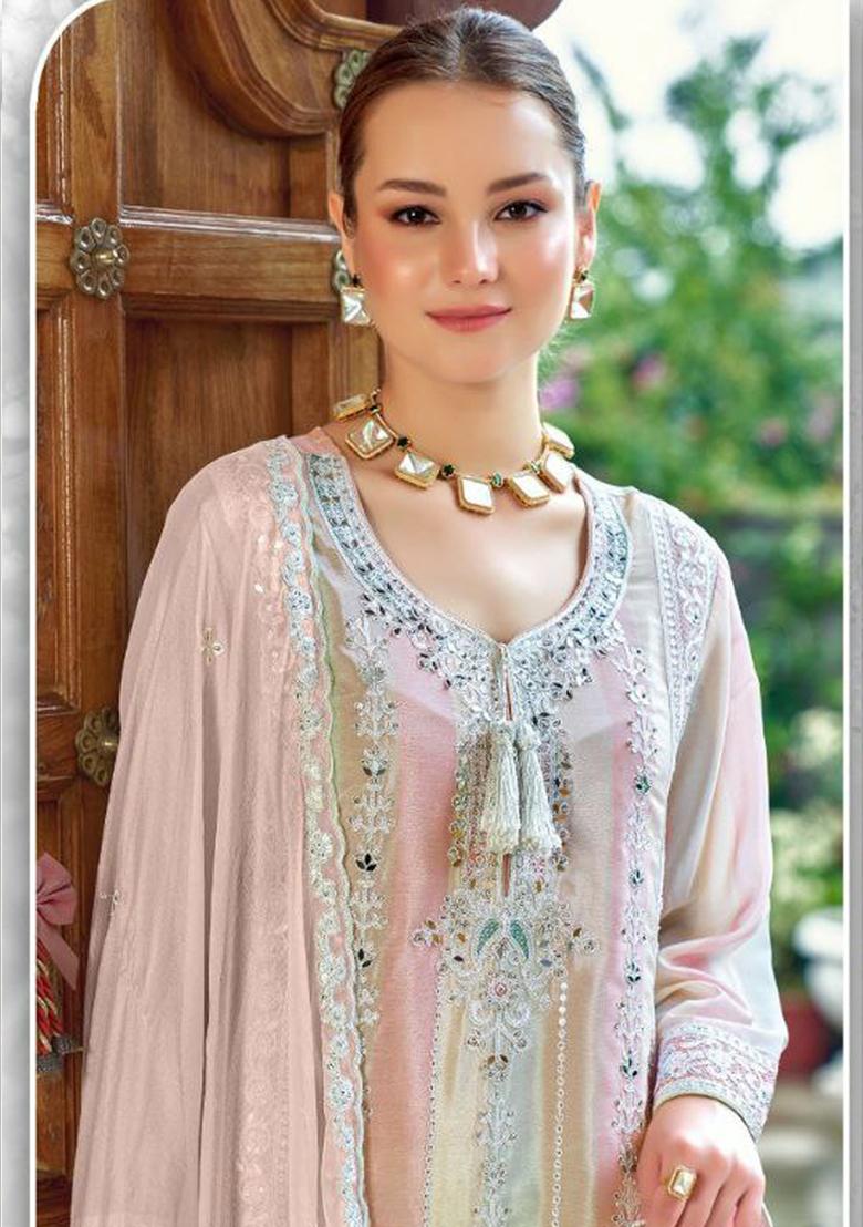Baby Pink Embroidered Silk Kurta Set