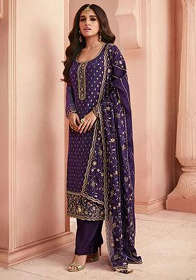 Violet Embroidered Silk Kurta Set