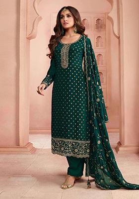 Green Embroidered Silk Kurta Set