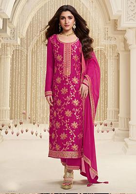 Pink Sequin Embroidered Viscose Kurta Set