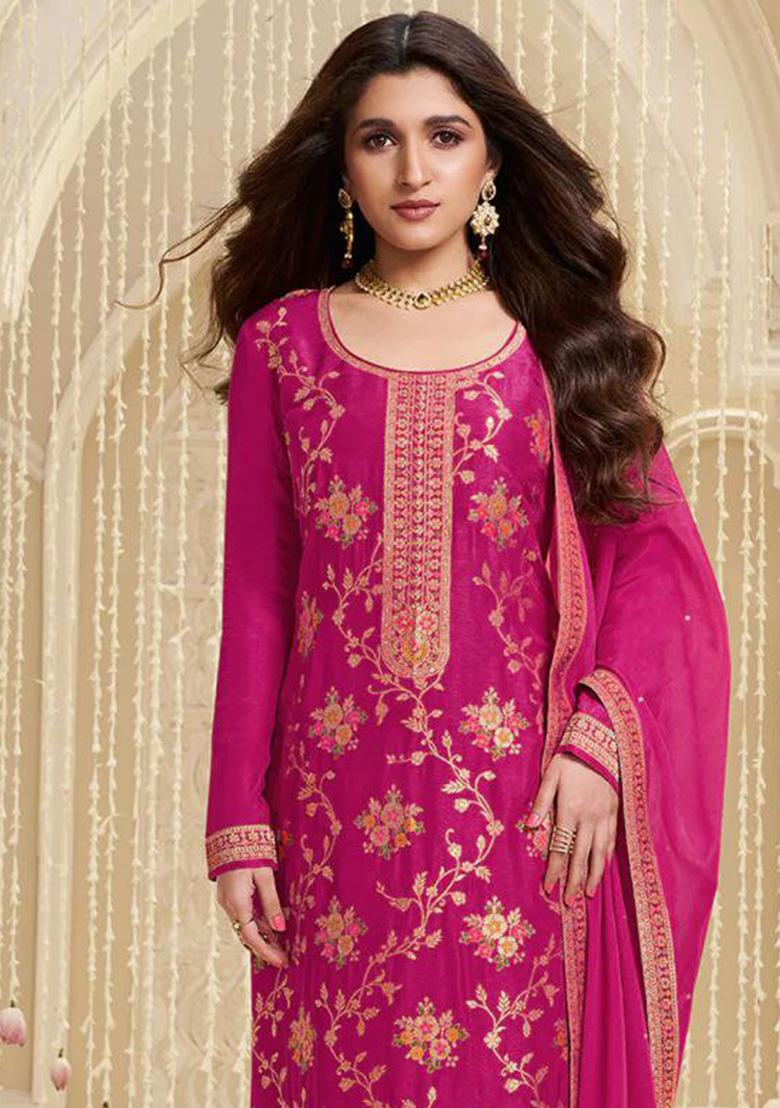 Pink Sequin Embroidered Viscose Kurta Set