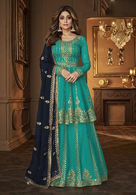 Sky Blue Sequin Embroidered Georgette Kurta Set