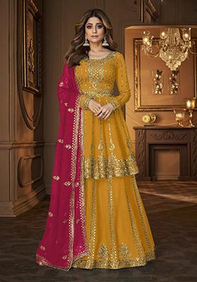 Yellow Sequin Embroidered Georgette Kurta Set