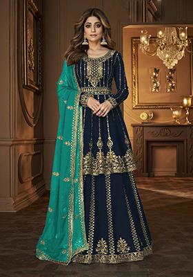 Blue Sequin Embroidered Georgette Kurta Set