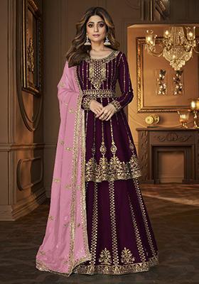Violet Sequin Embroidered Georgette Kurta Set