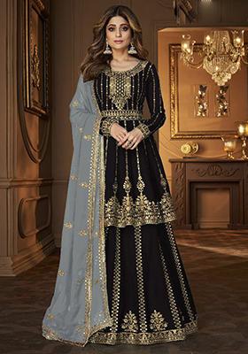Black Sequin Embroidered Georgette Kurta Set