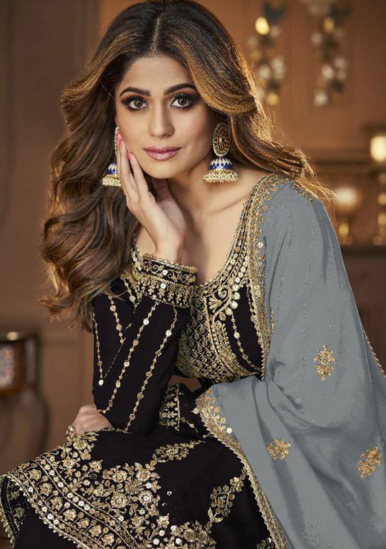 Black Sequin Embroidered Georgette Kurta Set