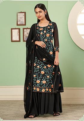 Black Embroidered Georgette Kurta Set