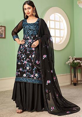 Black Embroidered Georgette Kurta Set