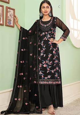 Black Embroidered Georgette Kurta Set