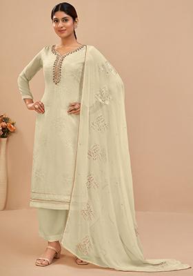 Light Green Embroidered Georgette Kurta Set