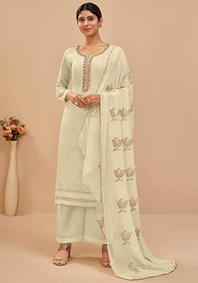 Light Green Embroidered Georgette Kurta Set