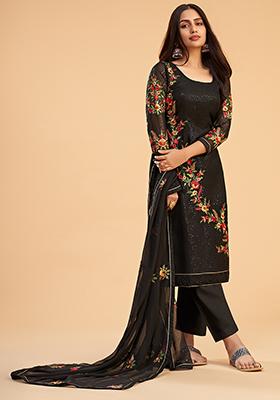 Black Embroidered Georgette Kurta Set