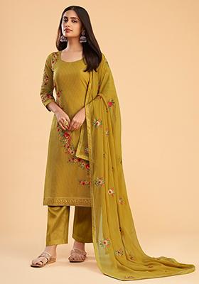 Yellow Embroidered Georgette Kurta Set