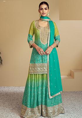 Yellow Bandhej Print Silk Palazzo Set