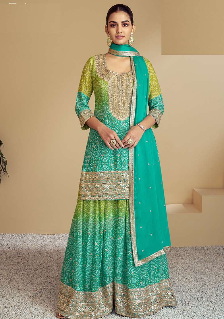 Yellow Bandhej Print Silk Palazzo Set - Indya