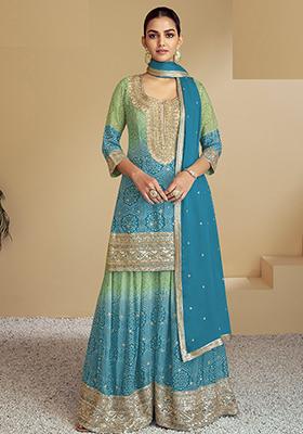 Light Green Bandhej Print Silk Palazzo Set