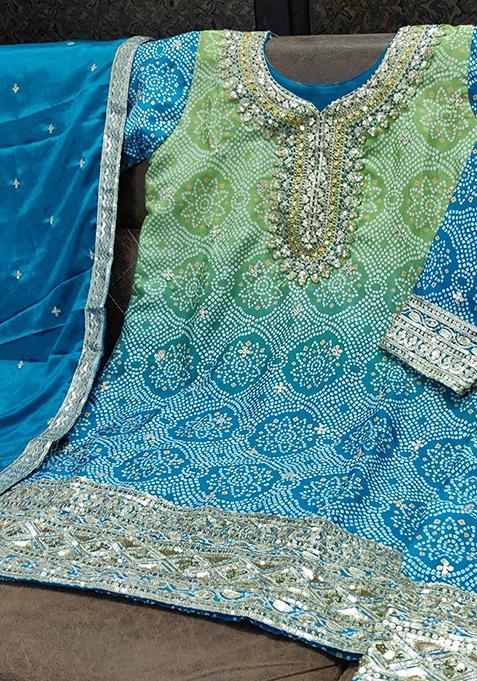 Light Green Bandhej Print Silk Palazzo Set