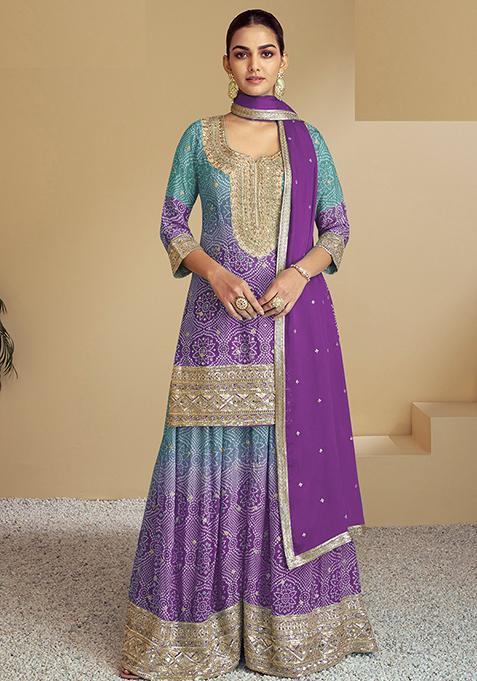 Light Blue Bandhej Print Silk Palazzo Set