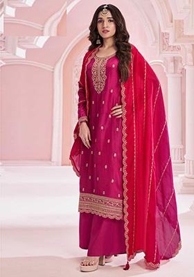 Sea Green Thread Embroidered Silk Kurta Set