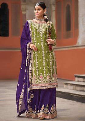Light Green Embroidered Silk Palazzo Set