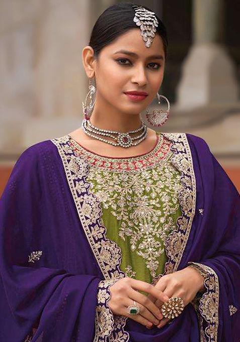 Light Green Embroidered Silk Palazzo Set