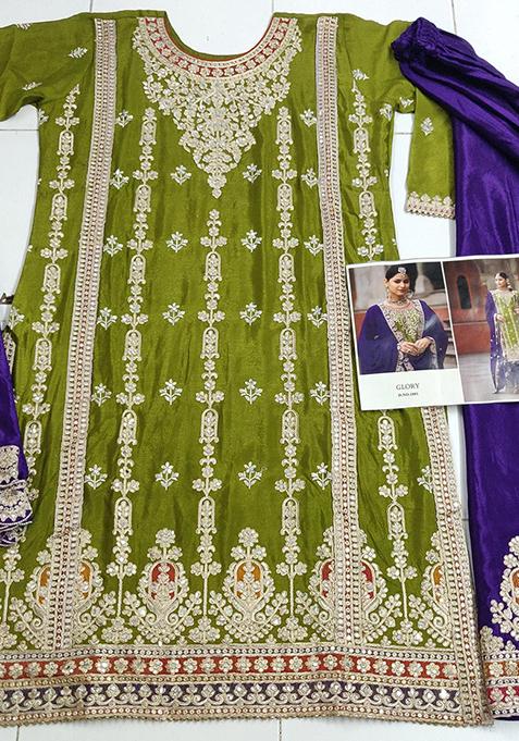 Light Green Embroidered Silk Palazzo Set