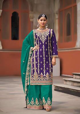 Blue Embroidered Silk Palazzo Set