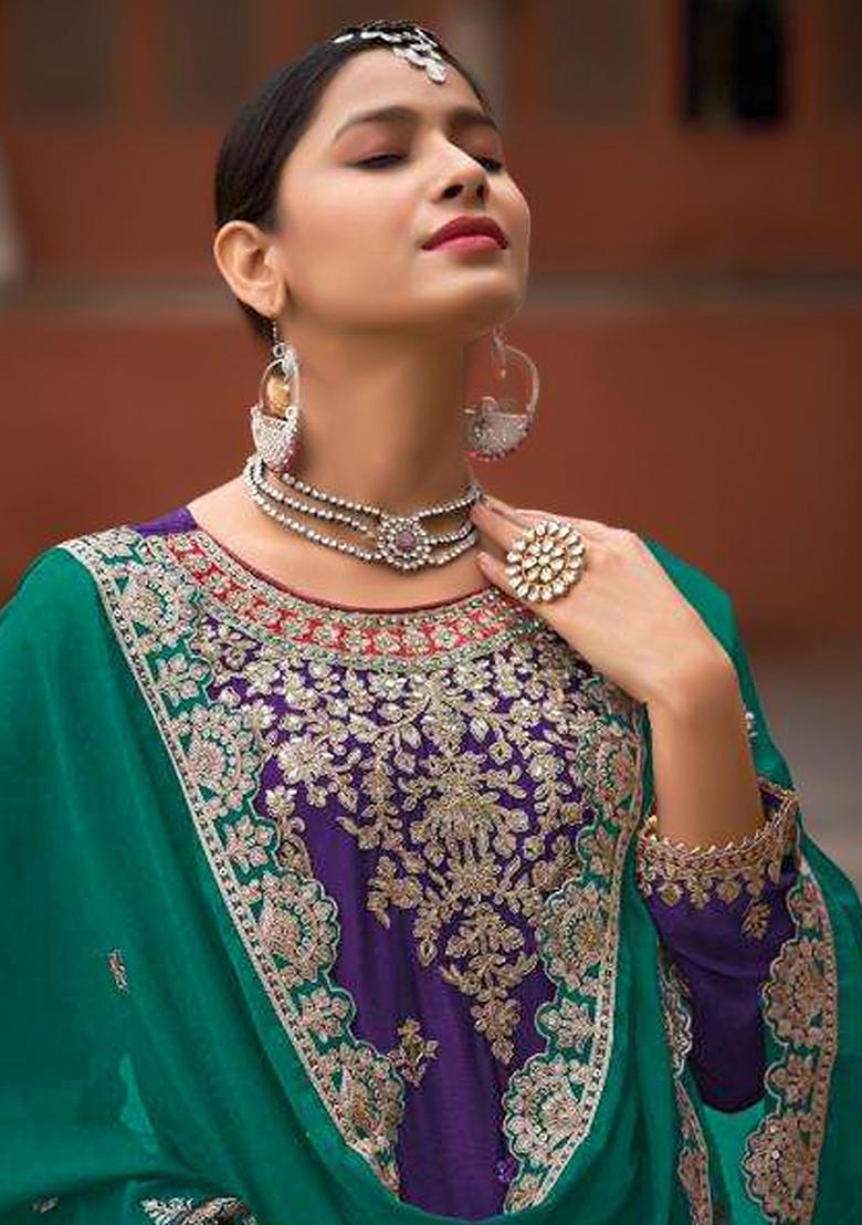 Blue Embroidered Silk Palazzo Set