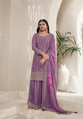 Purple Digital Print Silk Blend Palazzo Set