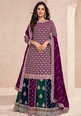 Magenta Thread Embroidered Silk Blend Sharara Set