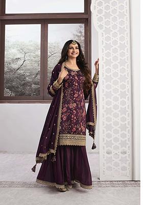 Wine Digital Print Silk Blend Palazzo Set