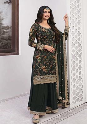 Green Digital Print Silk Blend Palazzo Set