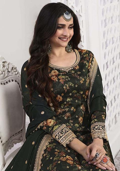 Green Digital Print Silk Blend Palazzo Set