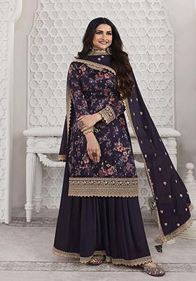 Royal Blue Digital Print Silk Blend Palazzo Set