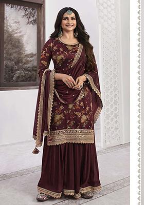Maroon Digital Print Silk Blend Palazzo Set