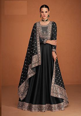 Black Embroidered Silk Blend Kurta Set