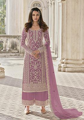Light Purple Hand Embroidered Net Palazzo Set