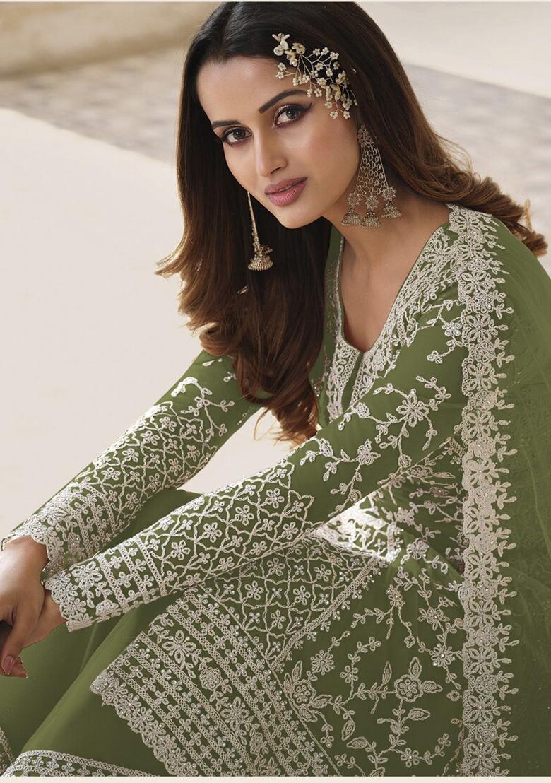 Light Green Hand Embroidered Net Palazzo Set