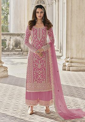 Light Pink Hand Embroidered Net Palazzo Set