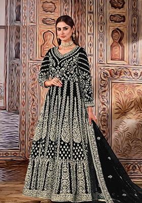 Black Thread Embroidered Net Anarkali Set