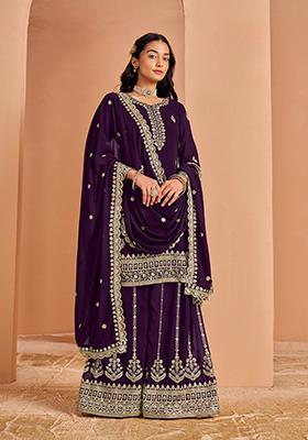 Purple Sequin Embroidered Georgette Kurta Set