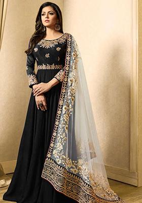 Black Zari Embroidered Banglory Georgette Anarkali Set