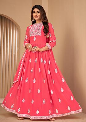 Pink Sequin Thread Embroidered Georgette Anarkali Set