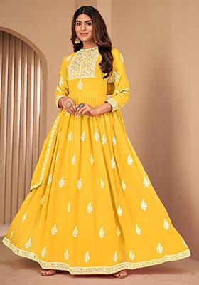 Yellow Sequin Thread Embroidered Georgette Anarkali Set