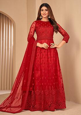 Red Dori Embroidered Net Anarkali Set